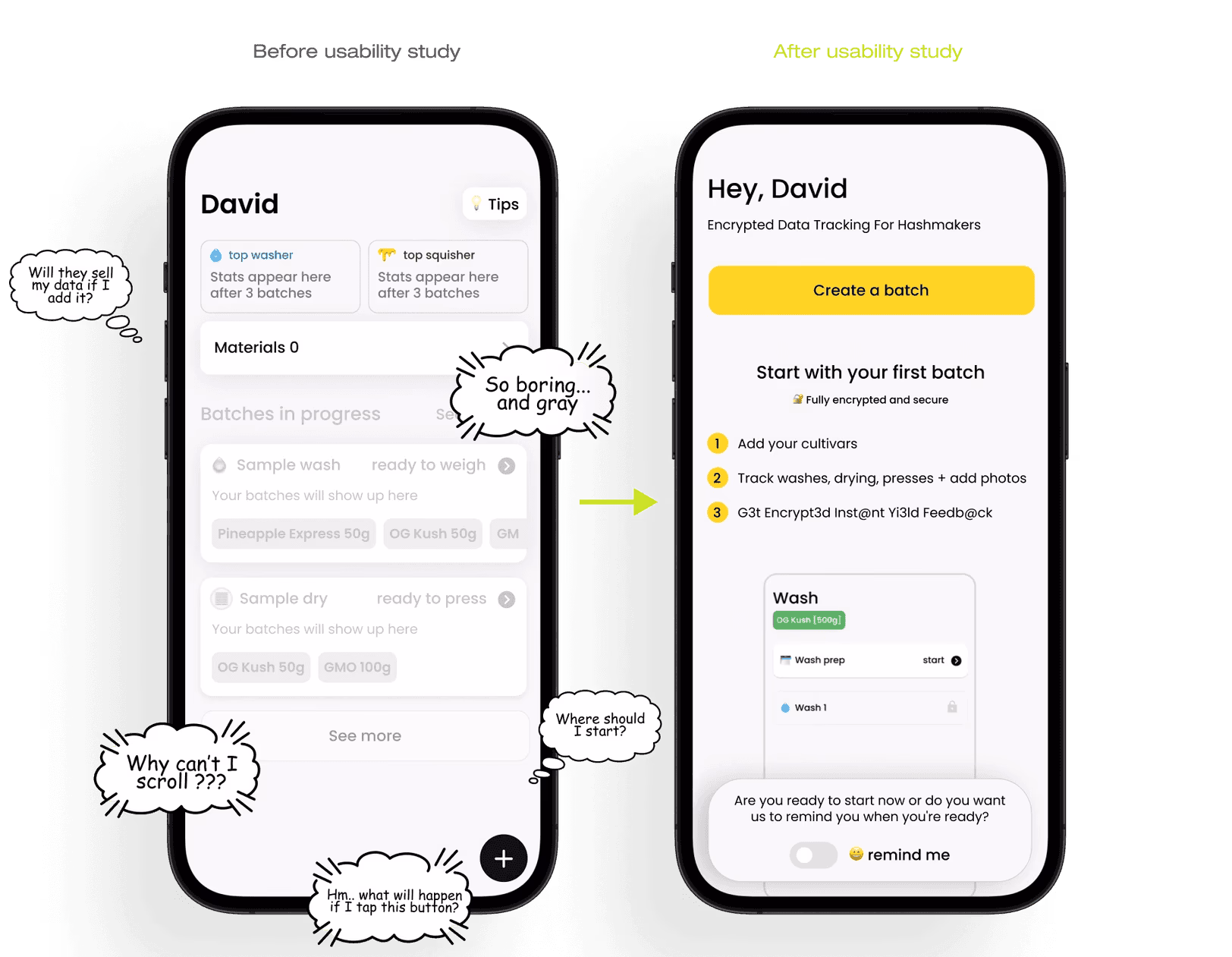 Design changes in response to usability testing