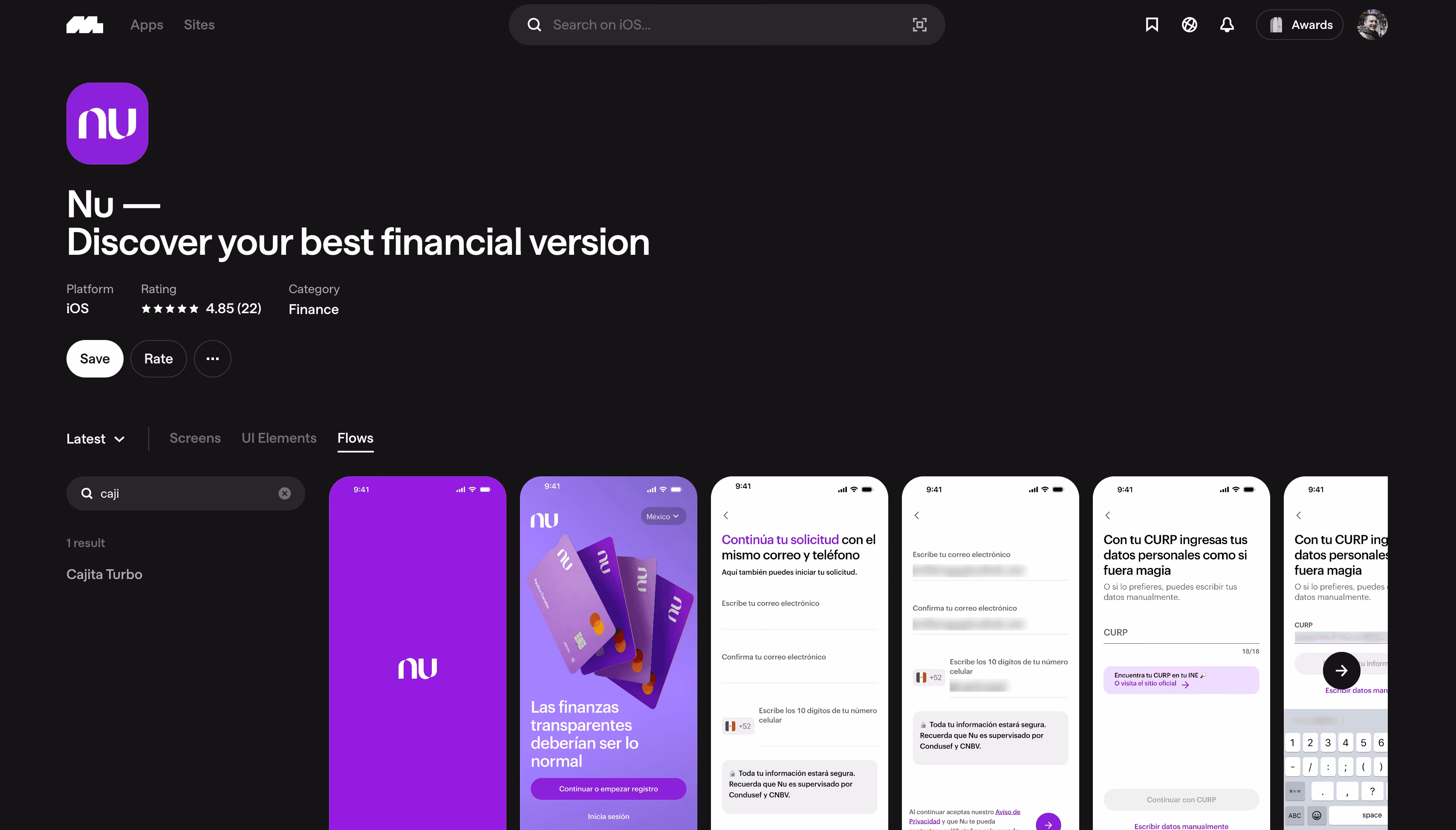 Four Cajita home screen iterations side by side