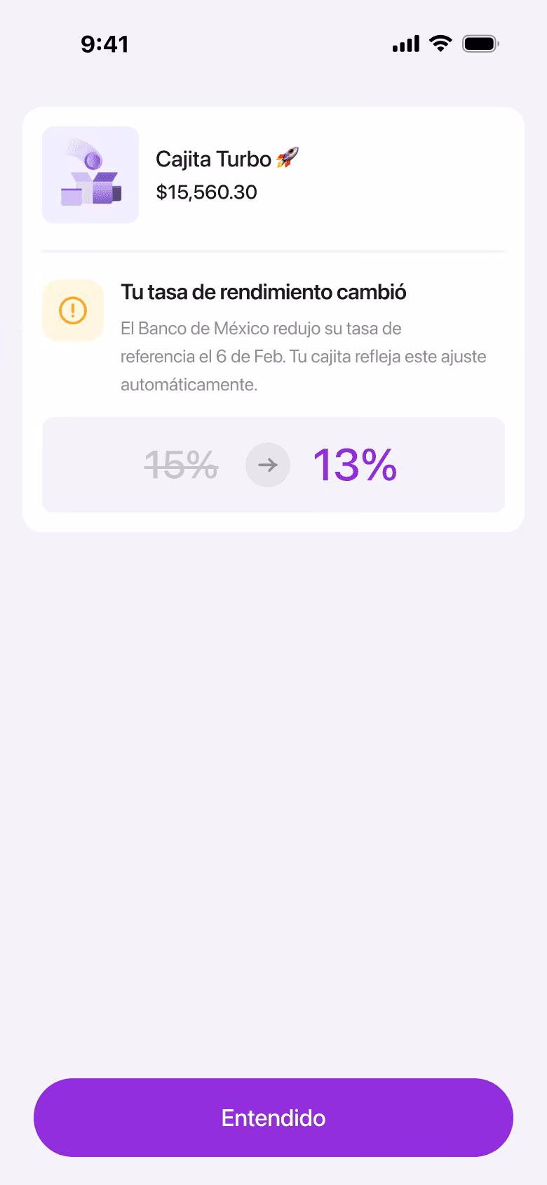 Rate Change Notification redesign screen